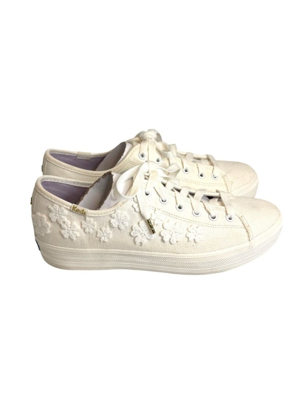 Kate Spade Keds Triple Kick Sneakers Floral White W/Box Extra Laces Size 8.5 M